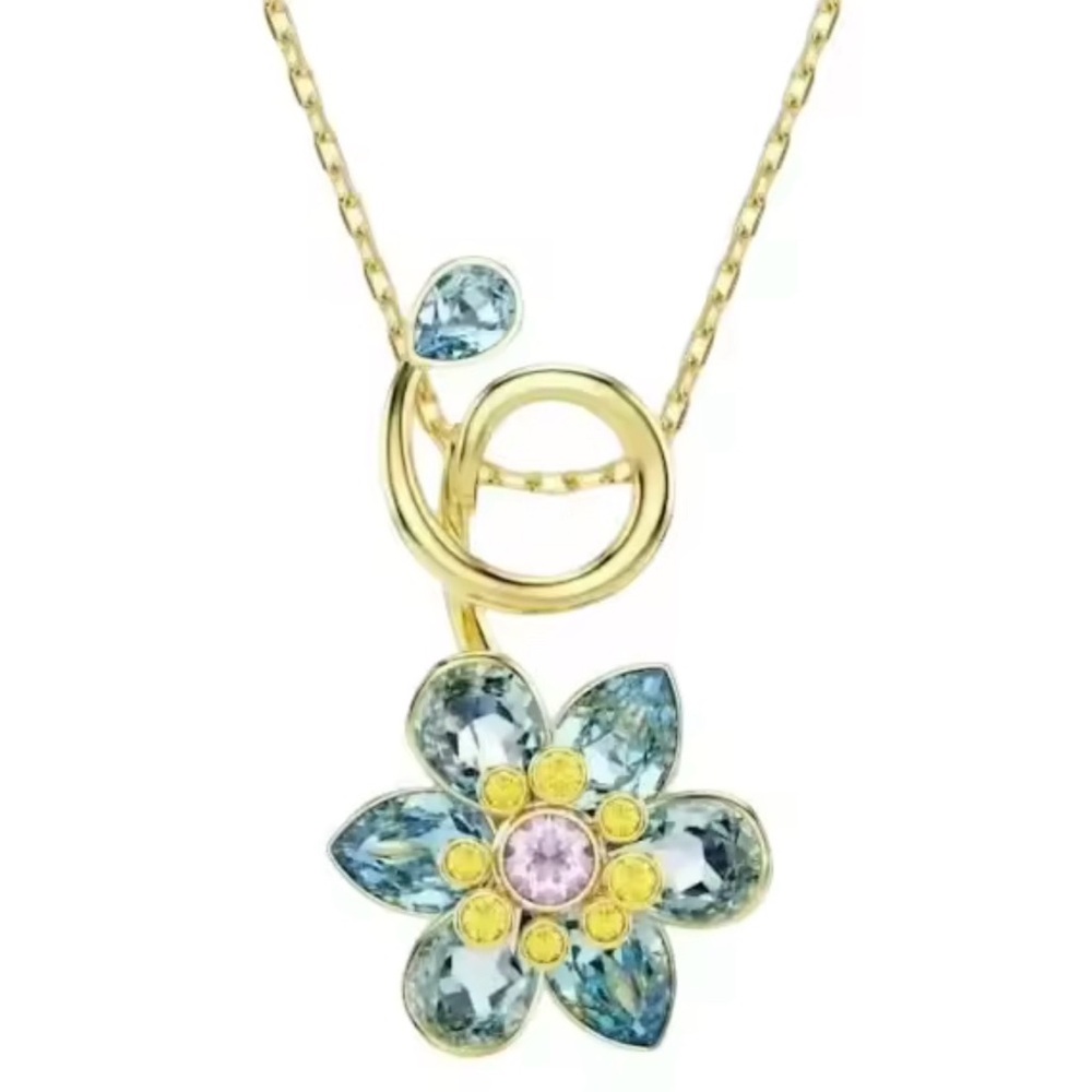 Swarovski Gold Necklace with Blue and Yellow Floral Pendant